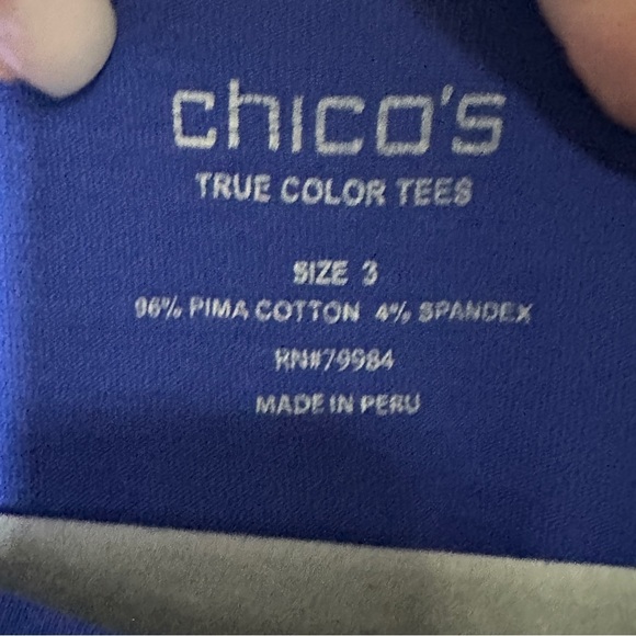 Chico's True Color Classic Tees Pima Cotton Women's Blue Top Size 3 (XL) Casual - Picture 3 of 5